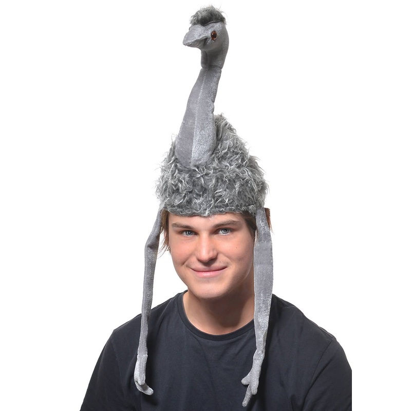 Grey Ostrich Plush Fluffy Silly Novelty Adults Hat