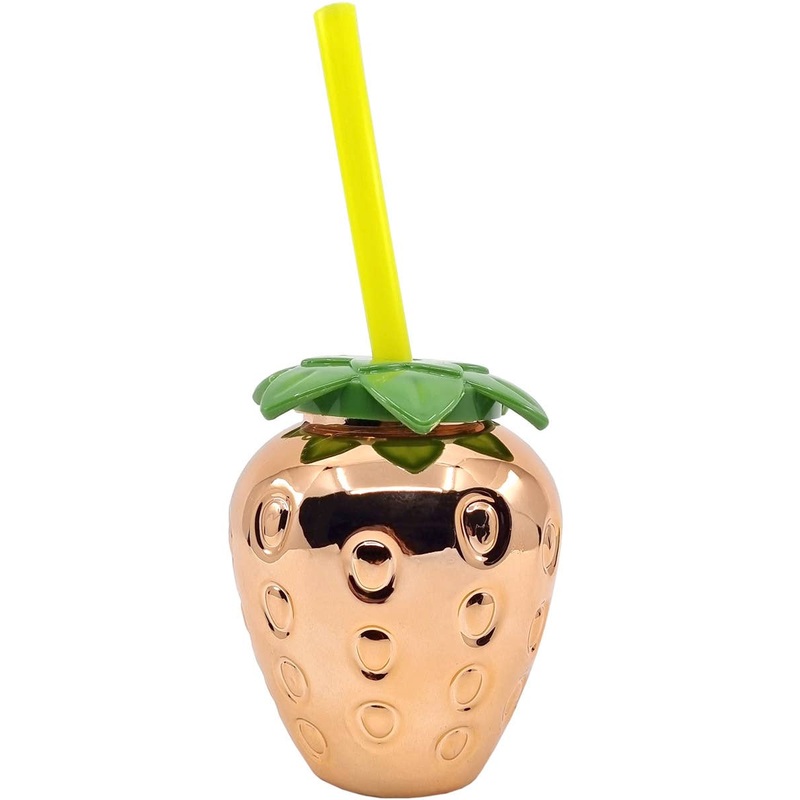 Metallic Rose Gold Strawberry Party Cup with Lid