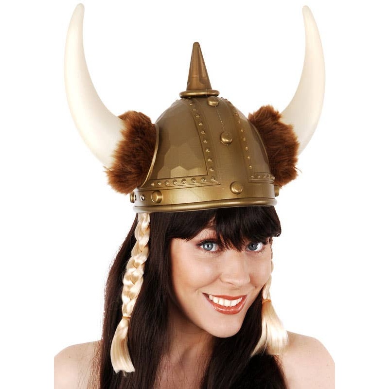Nordic Warrior Gold Viking Helmet with Plaits