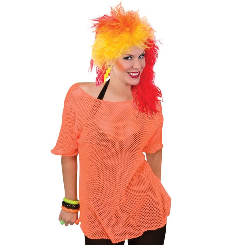 1980s Neon Orange Mesh Costume Top Standard