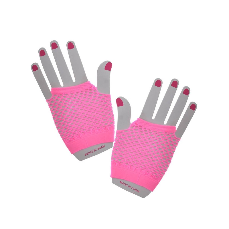 80s Neon Pink Fishnet Fingerless Costume Gloves