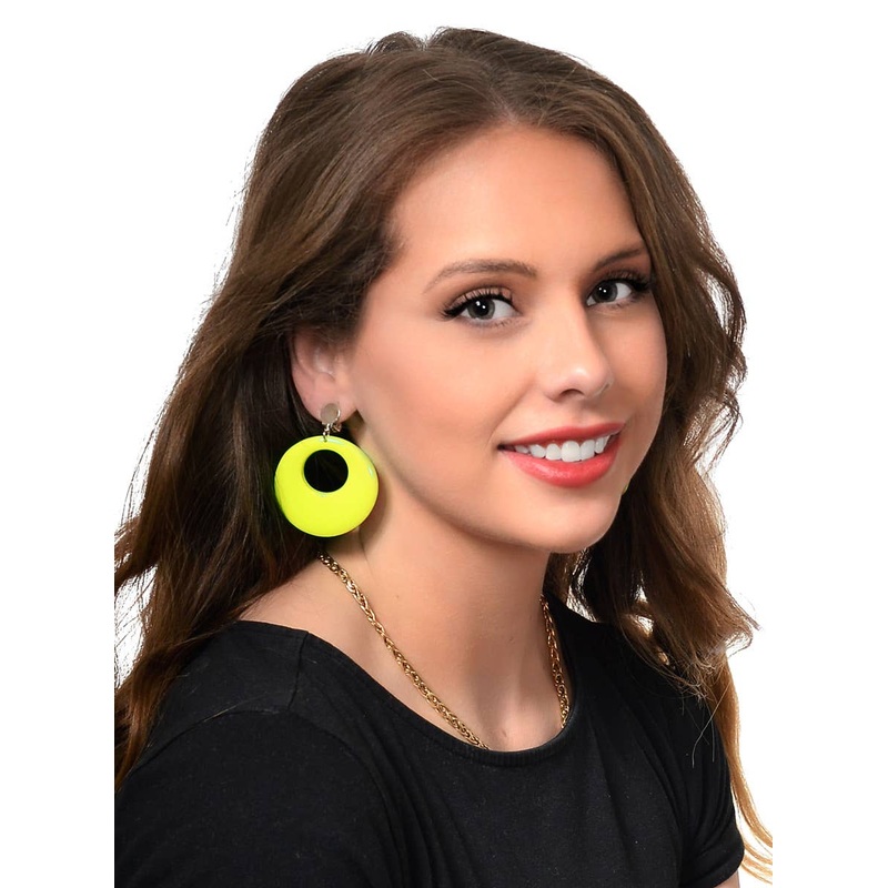 Awesome 80s Neon Yellow Circle Clip On Earrings