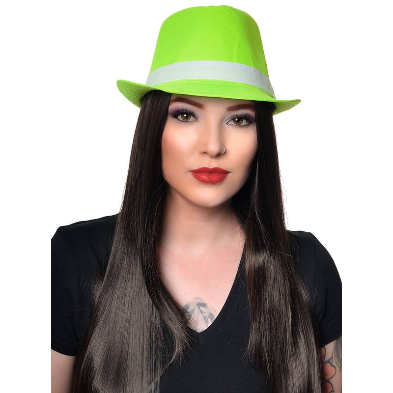 Bright Neon Green Fabric Fedora Costume Hat