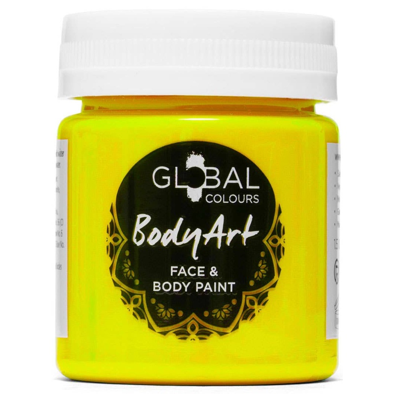 Global Colours 45ml UV Neon Yellow Cream Face and Body Paint
