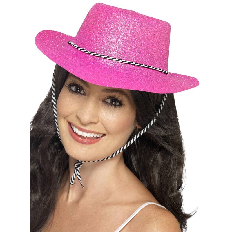 Neon Pink Womens Glitter Cowboy Hat