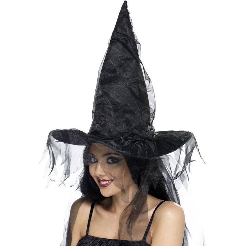 Netted Black Halloween Witch Costume Hat