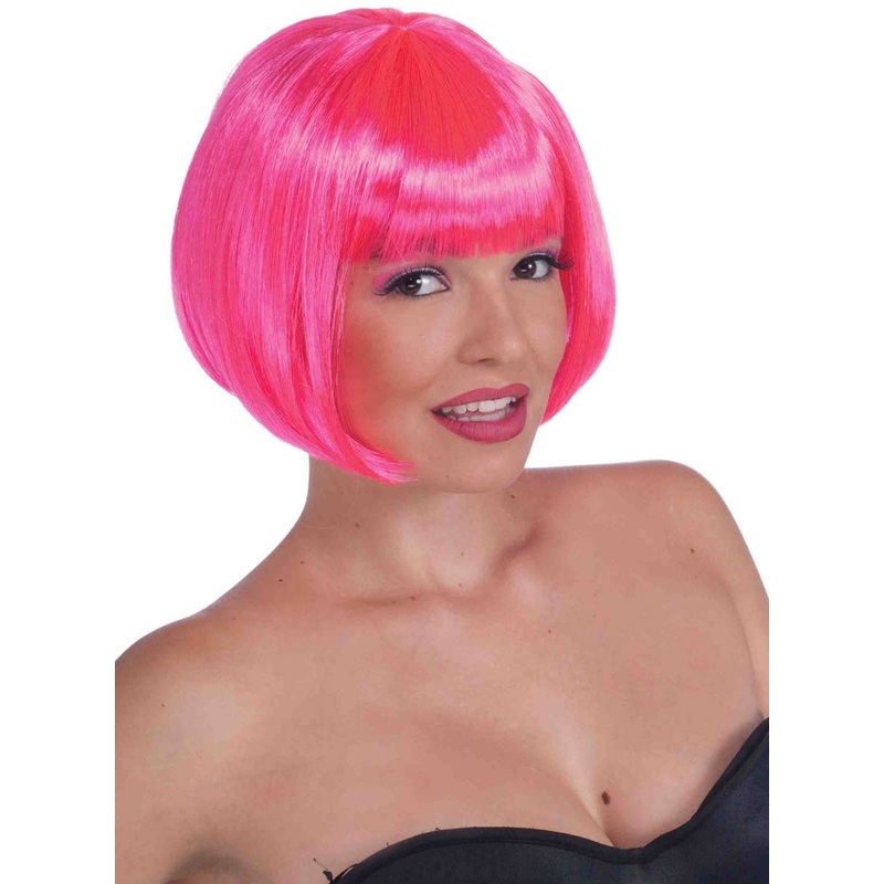 Sassy Short Neon Pink Womens Bob Costume Wig