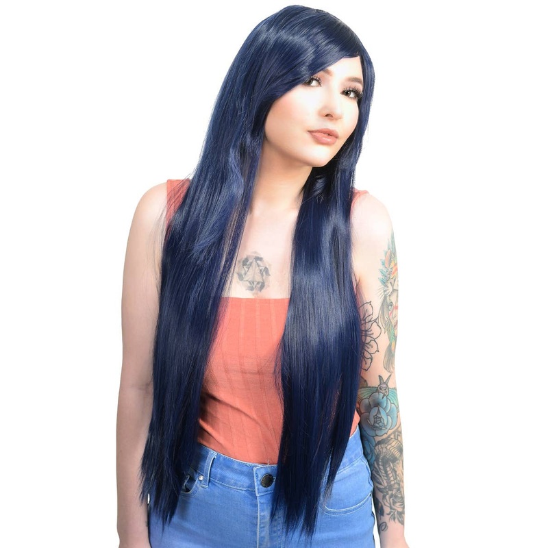 Elena Navy Blue Womens Long Straight Costume Wig