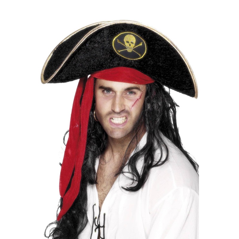 Fearsome Black and Red Pirate Captain Costume Hat