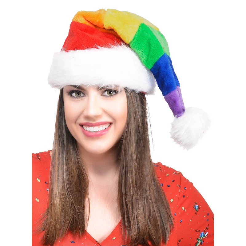 Furry Rainbow Santa Claus Christmas Hat