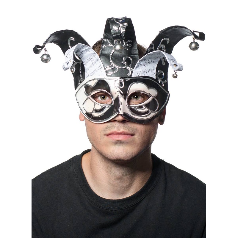 Musical Jester Masquerade Mask in Black and White