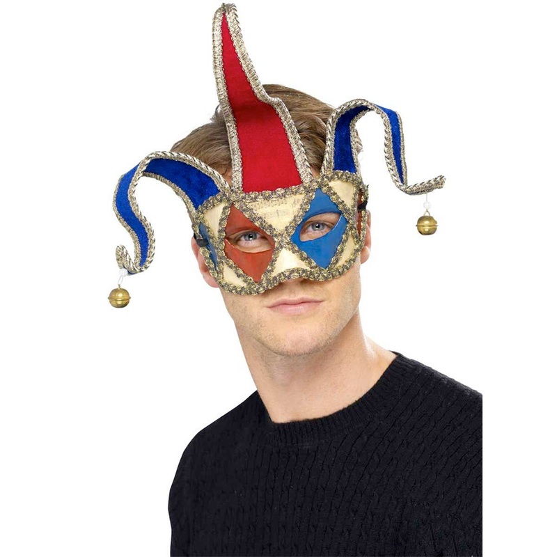 Musical Jester Red and Blue Masquerade Mask