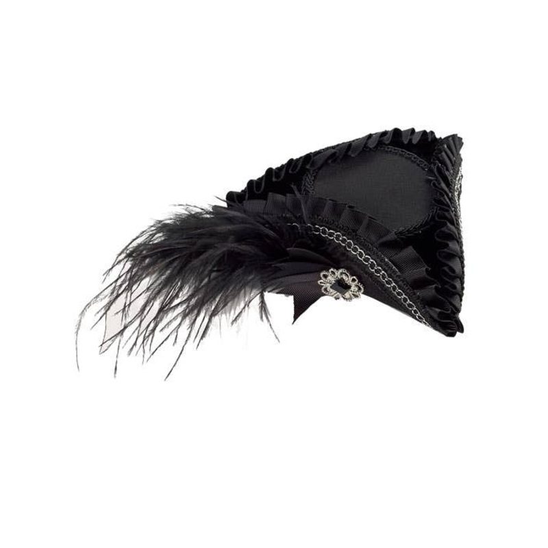 Mini Tri Corner Black Satin Pirate Hat