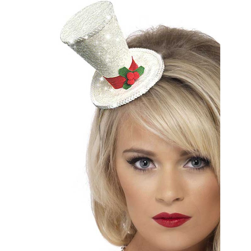 Mini White Glitter Christmas Top Hat