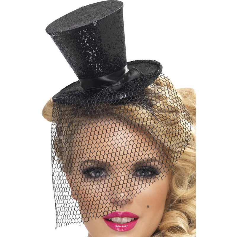 Fever Black Glitter Mini Top Hat on Headband