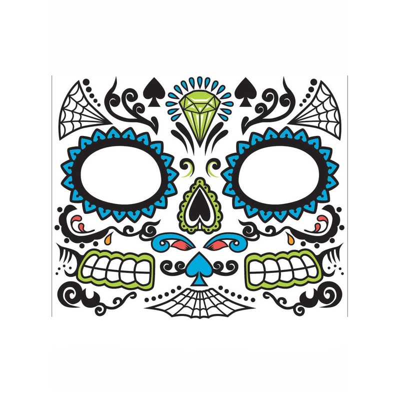 Mexican Day of the Dead Blue Sugar Skull Face Tattoo