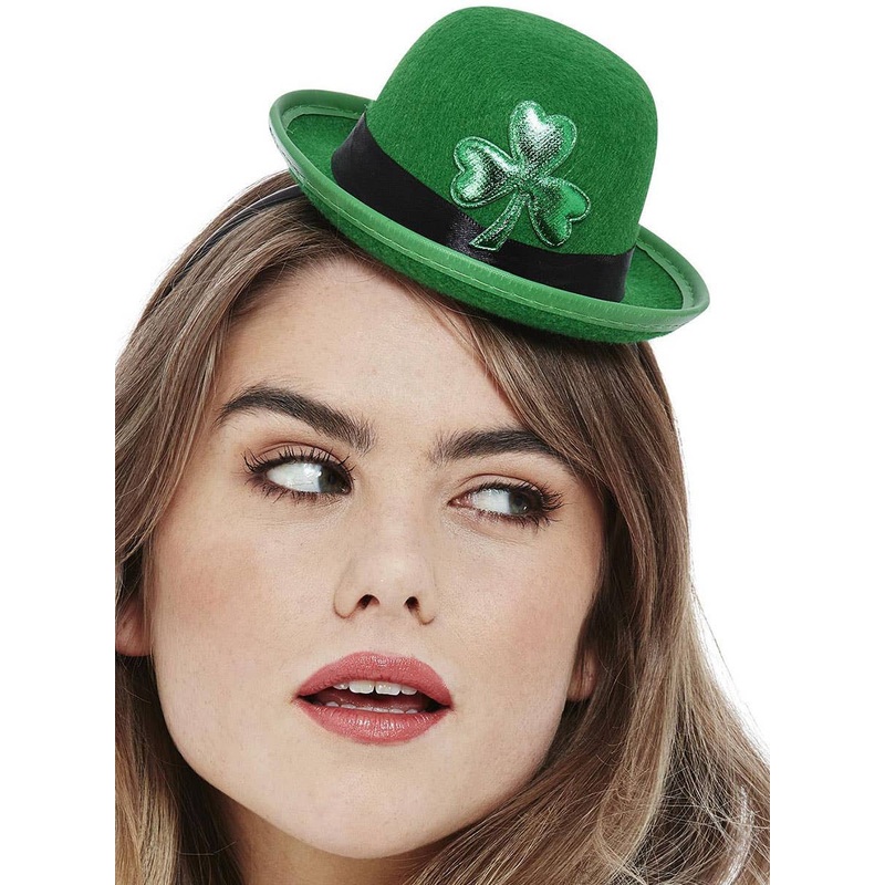 Mini Green Clover St Patrick’s Day Bowler Hat on Headband