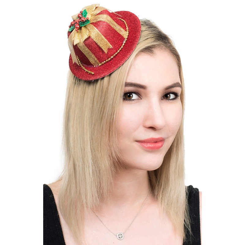 Mini Red and Gold Christmas Hat on Clips