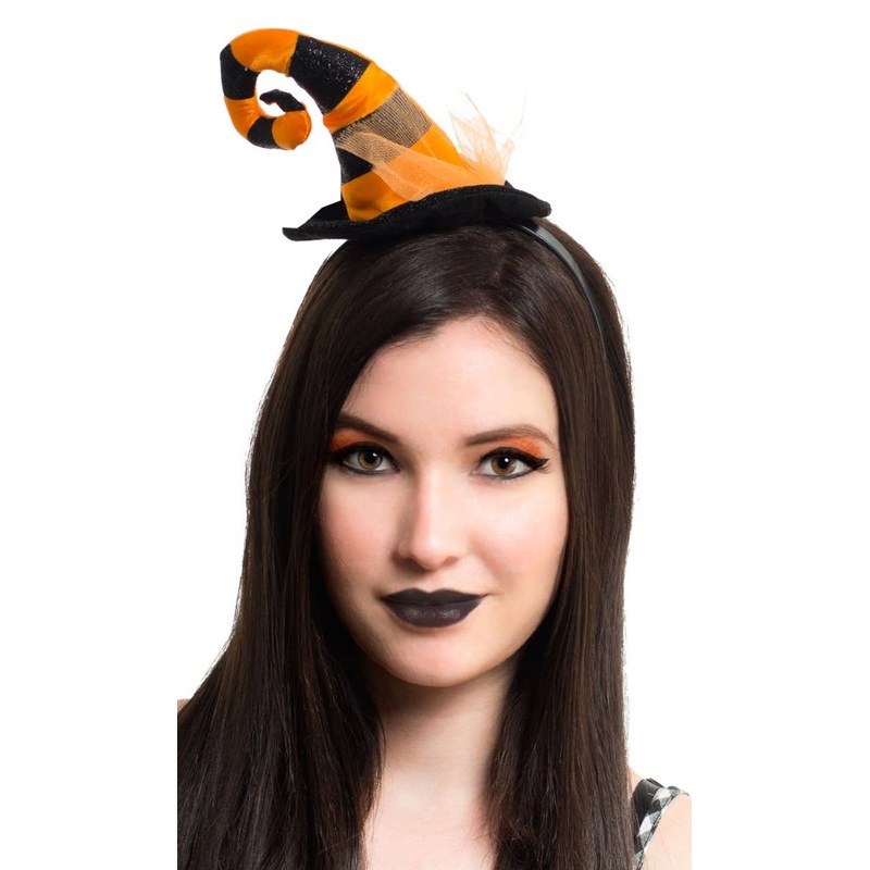 Striped Mini Black and Orange Witch Hat Headband