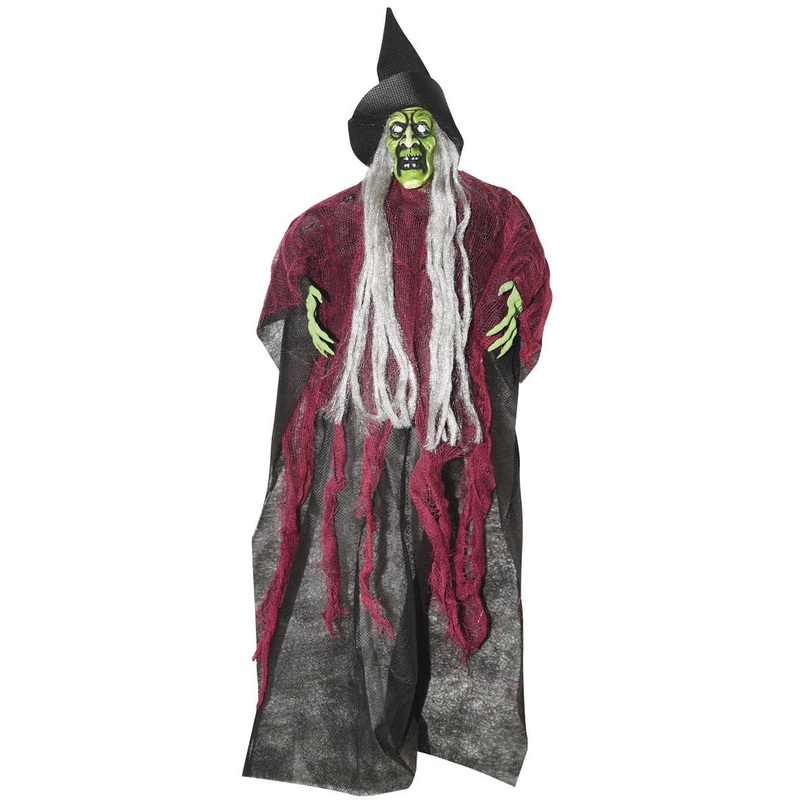 Tattered Red and Black Mini Hanging Witch Halloween Decoration