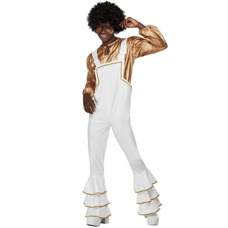 1970s Glam White and Gold Mens Costume Large