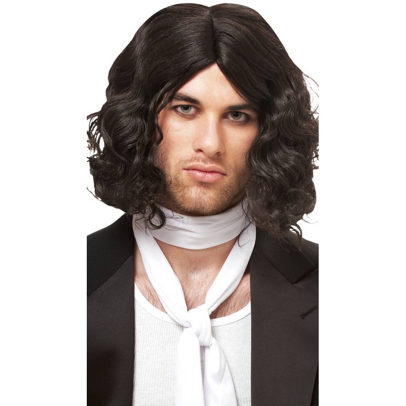 Bad Boy Mens Short Wavy Black Costume Wig