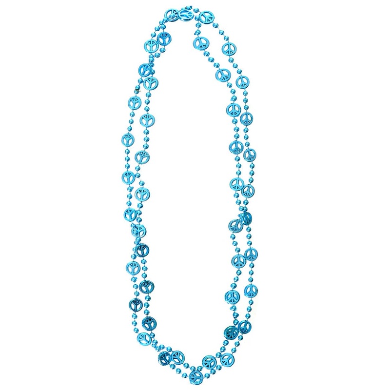 Beaded Metallic Blue Peace Sign Costume Necklaces