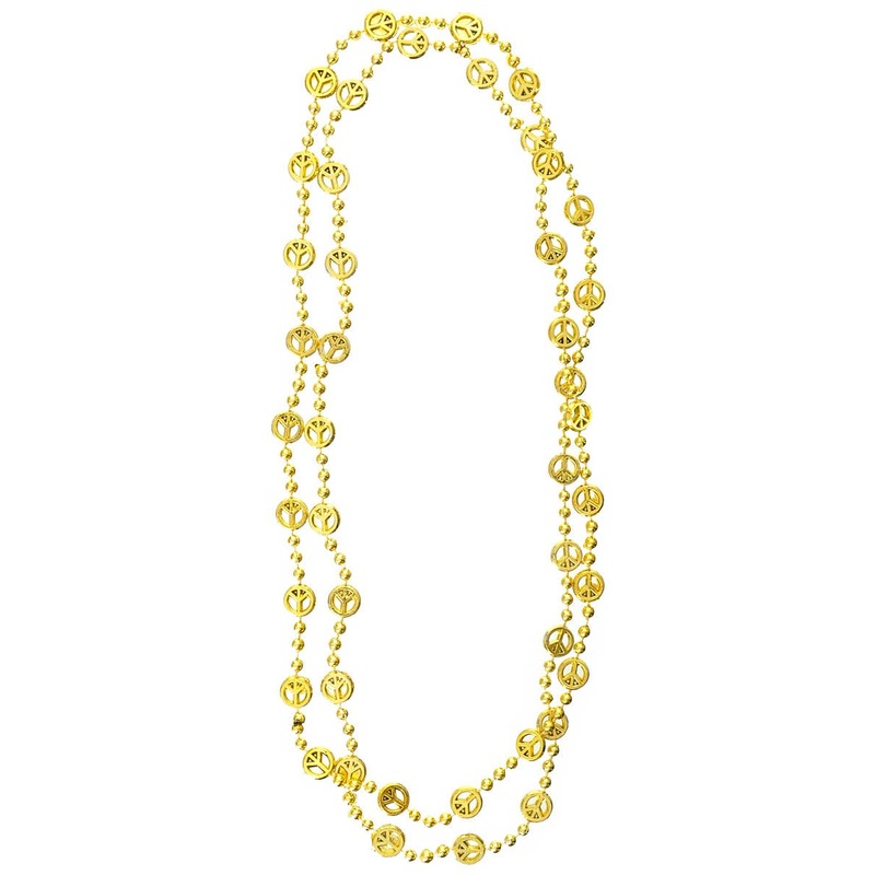 Beaded Metallic Gold Peace Sign Costume Necklaces