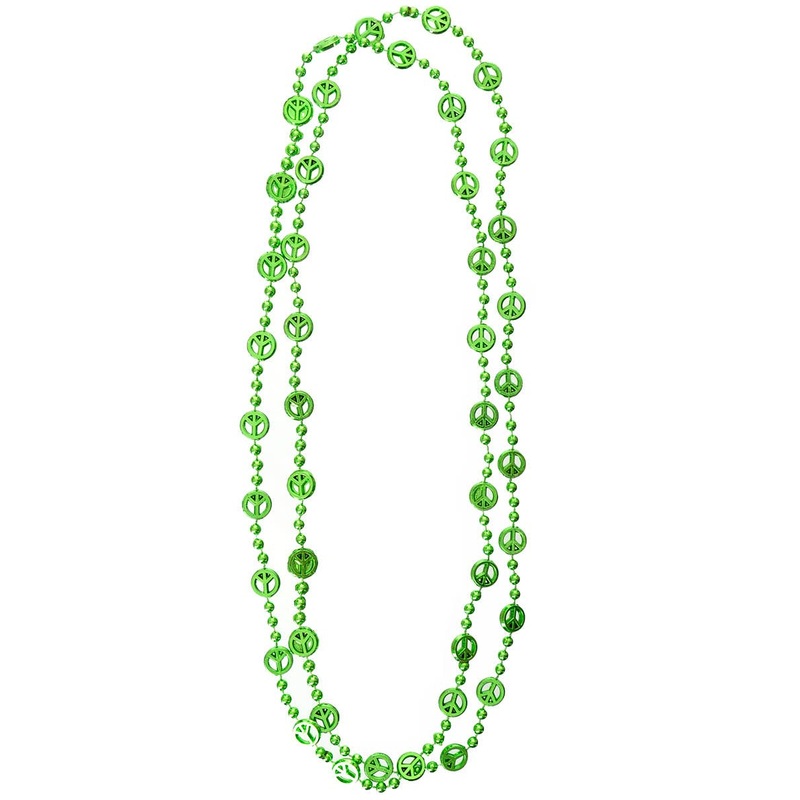 Beaded Metallic Green Peace Sign Costume Necklaces