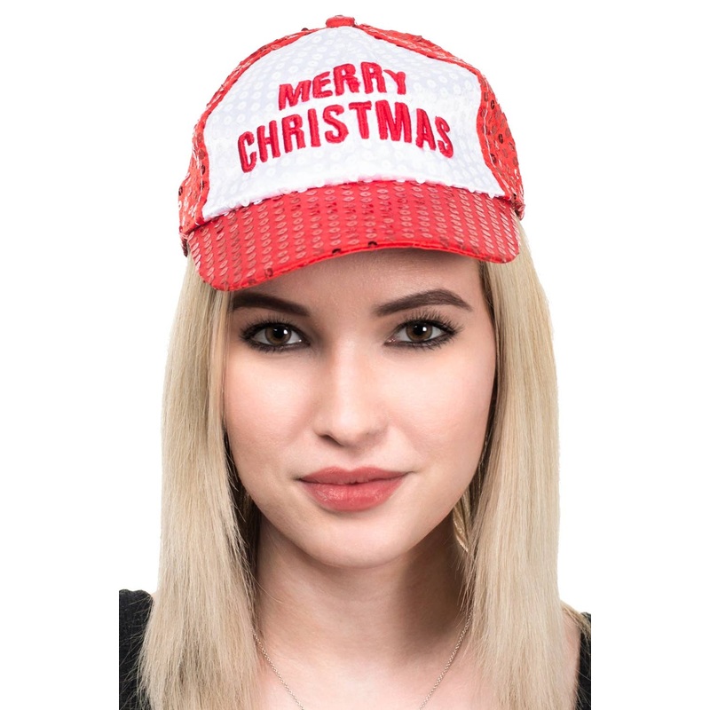 Merry Christmas Red And White Sequinned Baseball Cap