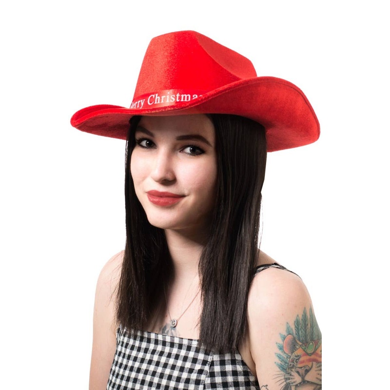 Merry Christmas Red Cowboy Costume Hat