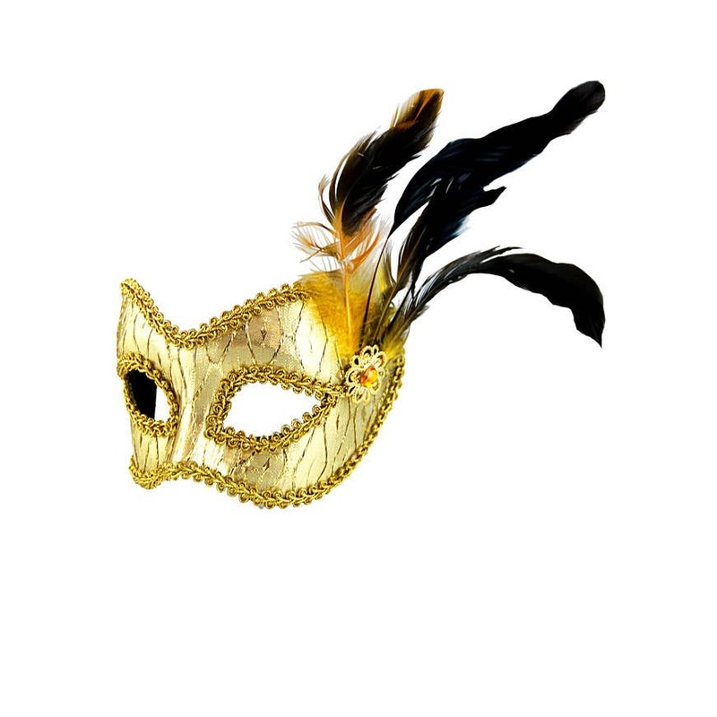 Metallic Gold Masquerade Mask on Glasses Arms