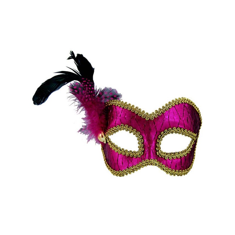 Metallic Hot Pink Masquerade Mask on Glasses Arms