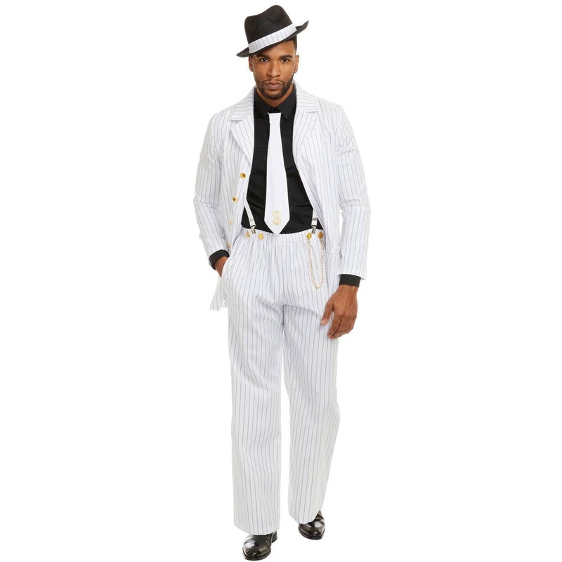 Zoot Suit Riot Mens White 1940s Gangster Costume Large
