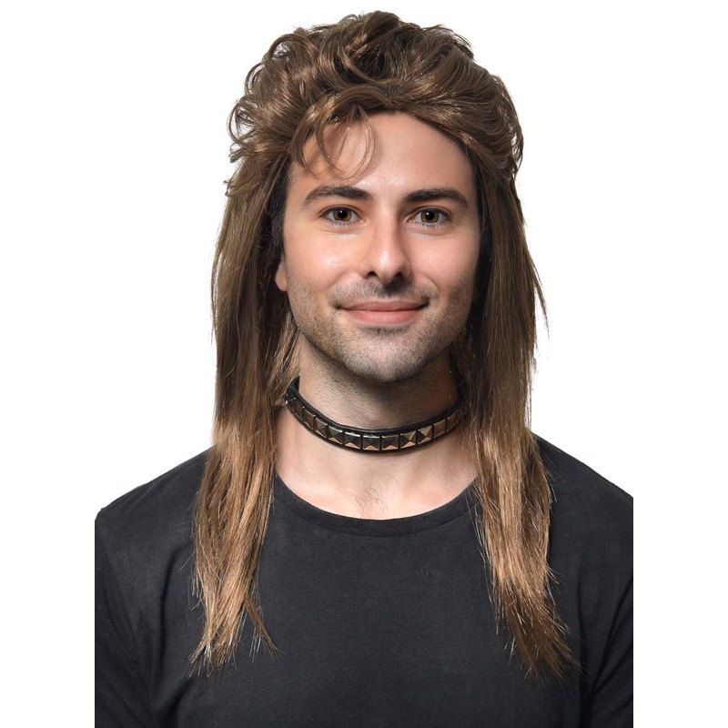 Classic Long Rich Brown Mullet Mens Costume Wig