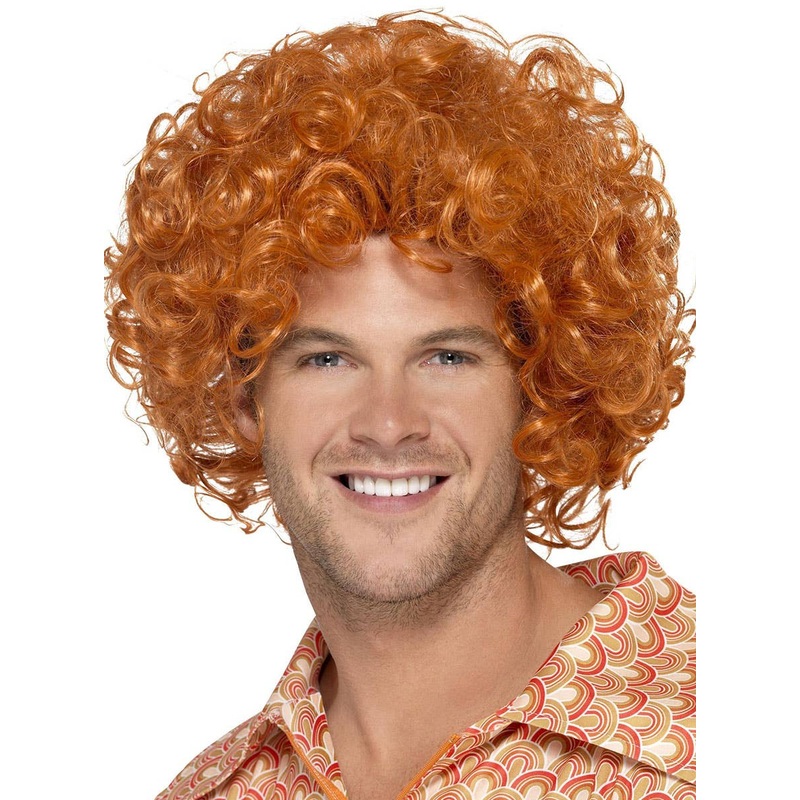 Curly Orange Mens Afro Costume Wig