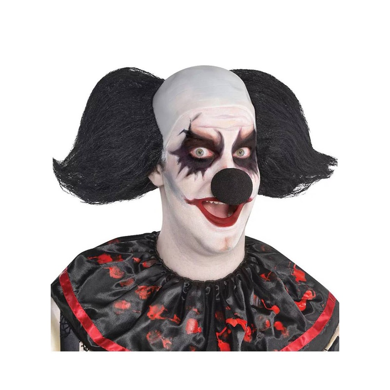 Evil Clown Mens Black Bald Top Halloween Costume Wig