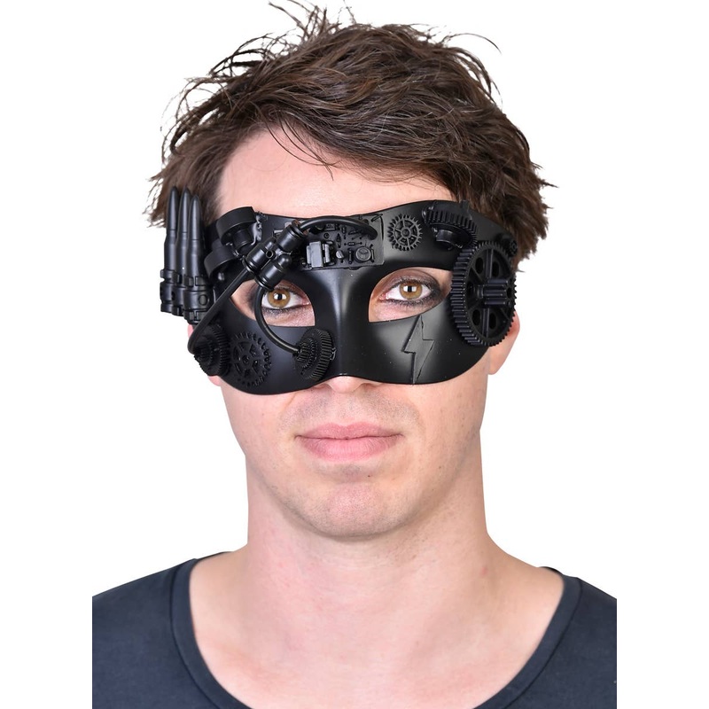 Sterling Matte Black Steampunk Mens Masquerade Mask