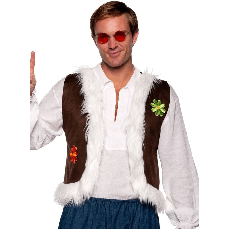 Woodstock Plus Size Mens 70s Hippie Costume Vest with Fur XXLarge