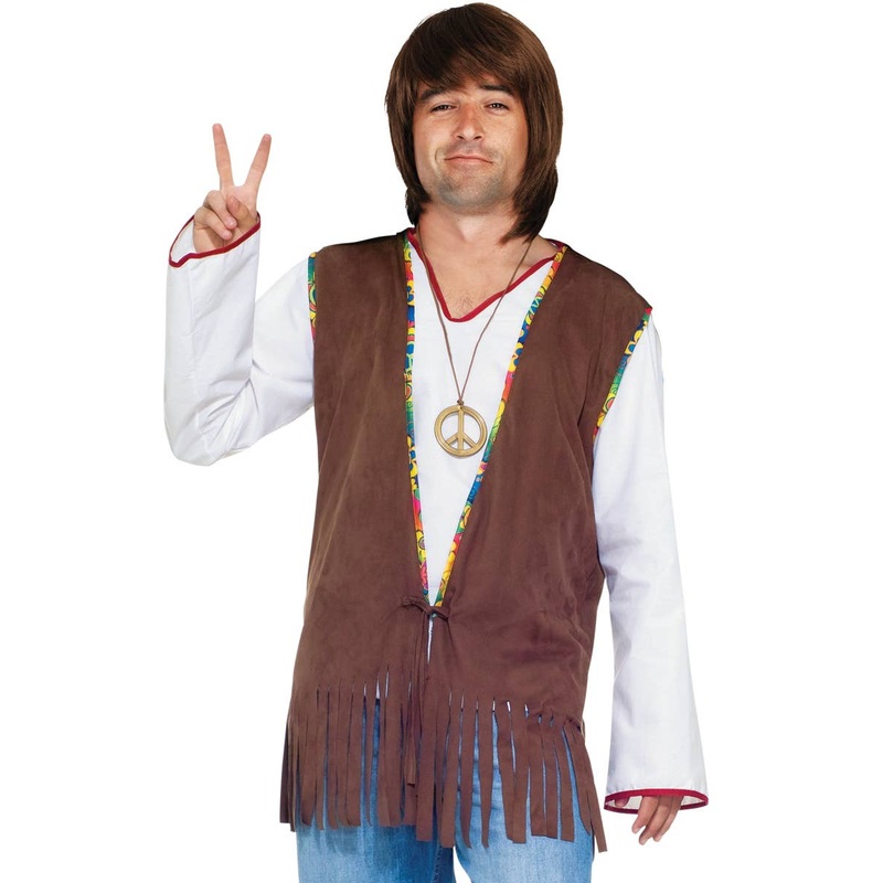 1970s Mens Brown Hippie Costume Vest Standard