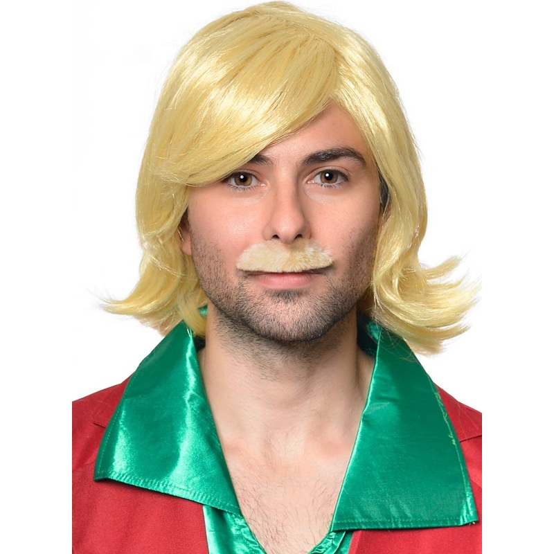 70s Newsreader Mens Golden Blonde Wig with Moustache