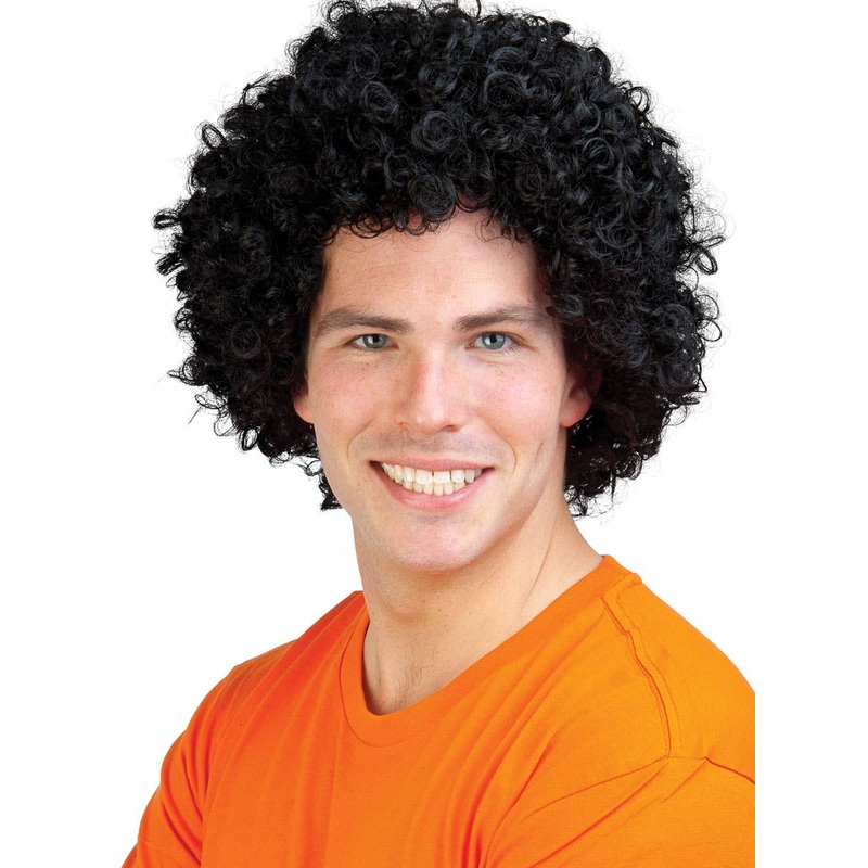 Fluffy Black Afro Mens Costume Wig