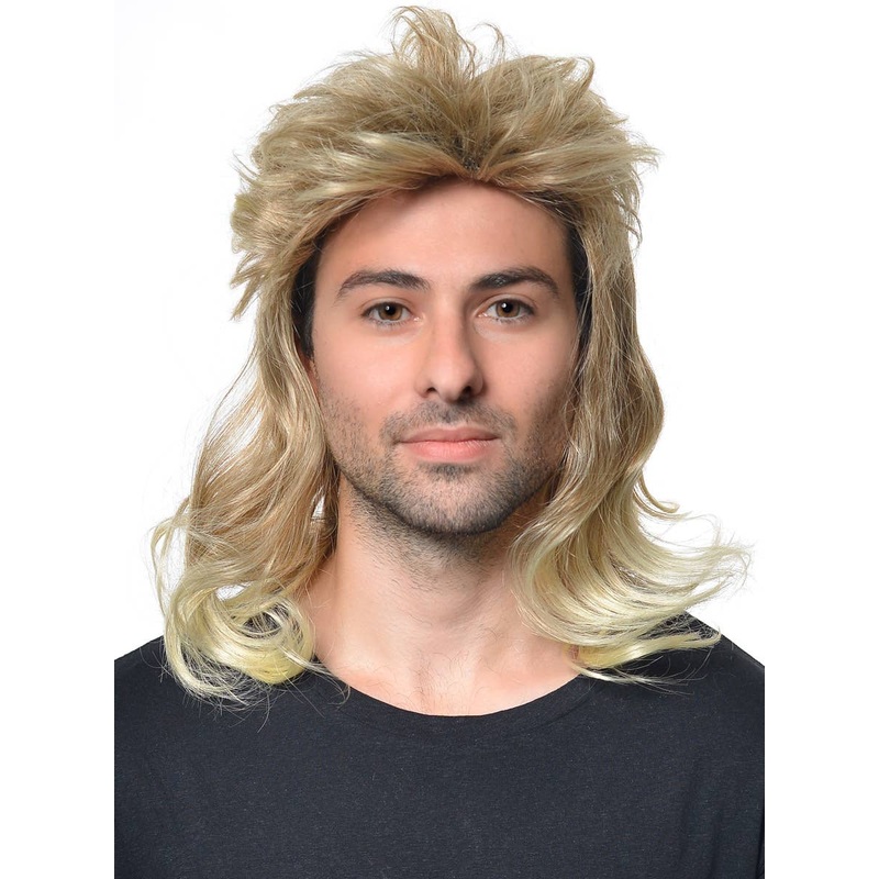 Frosted Blonde Mid-Length Mens Mullet Costume Wig