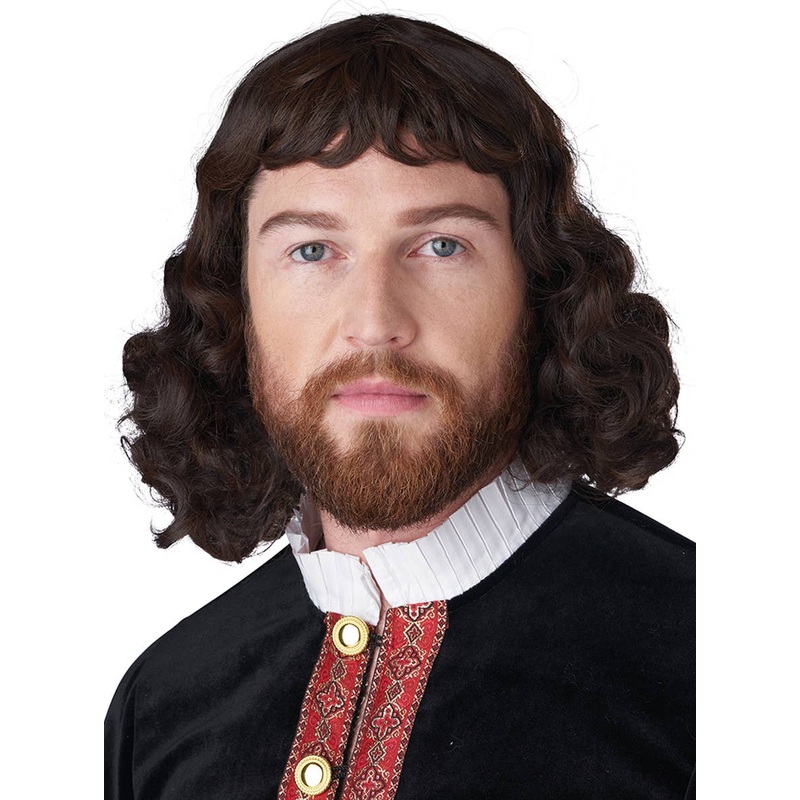 Renaissance Lord Mens Short Curly Brown Costume Wig