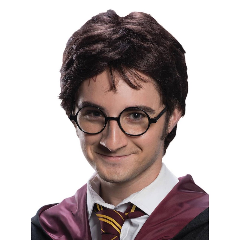 Short Brown Mens Harry Potter Costume Wig and Scar Tattoo