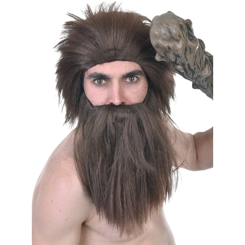 Stone Age Mens Brown Caveman Wig and Beard Set