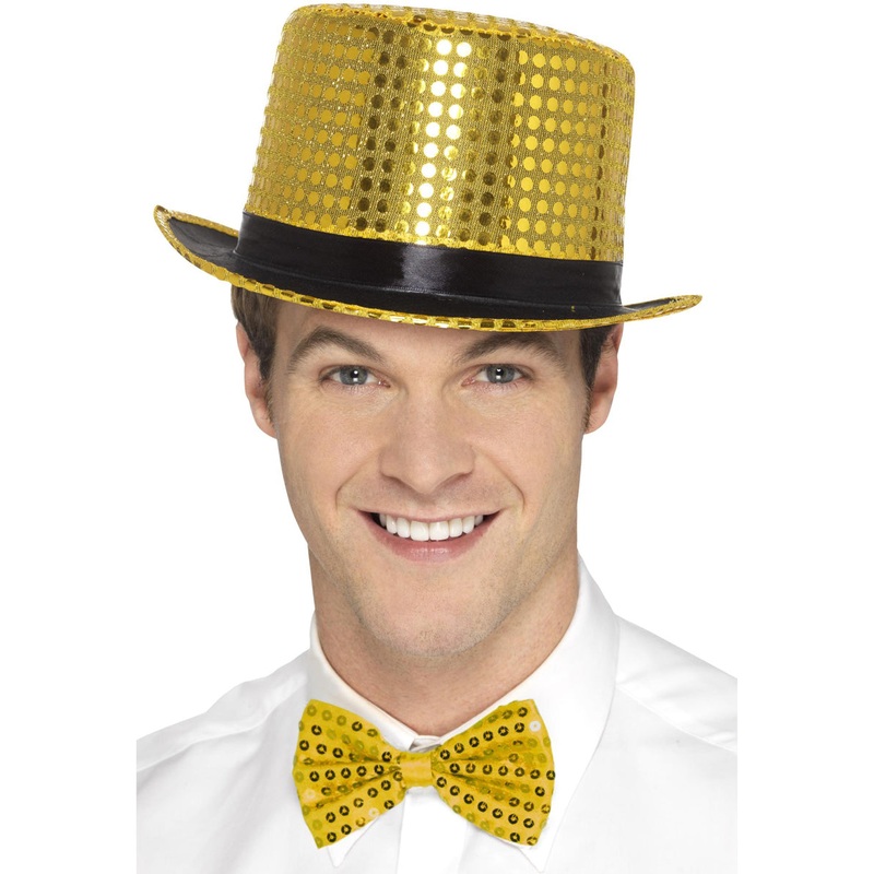 Adults Gold Sequin Top Hat with Black Hat Band