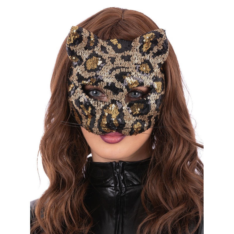 Glittery Sequined Half Face Womens Leopard Costume Mask
