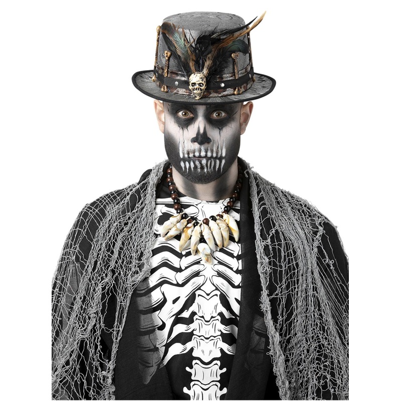 Distressed Adults Witch Doctor Top Hat with Feathers