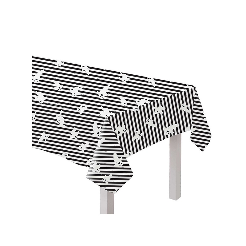 Fright Night Black and White Striped 274cm Ghost Print Table Cover